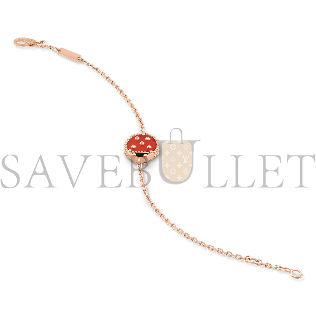V*N CL*F arpels lucky spring bracelet, closed wings ladybug - rose gold, carnelian, onyx  vcarp7r000